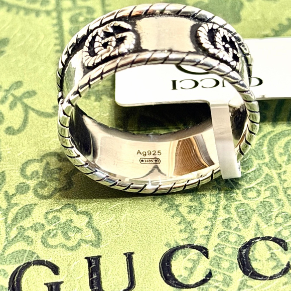 Gucci Interlocking G Textured Band Ring - Sterling Silver - Size 10 - NIB - Picture 3 of 5